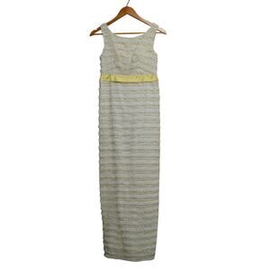 Vintage Lace Tiered 1960's Cream Maxi Dress Yellow Satin Bow Size Small